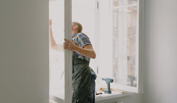 Glazier replacing a failed misted double glazing sealed unit in a uPVC window frame